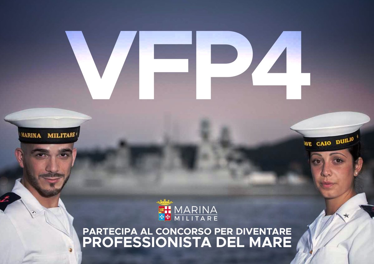ItalianNavy's tweet photo. Scegli ancora la #MarinaMilitare.
Se sei un #VFP1 puoi partecipare al concorso #VFP4.
C’è tempo fino al 31 maggio per partecipare al #concorso per titoli ed esami per il reclutamento di 614 VFP4 nella #MarinaMilitare, presenta la tua domanda online https://t.co/FLt4KxuG9S https://t.co/cBgKCEpQZL