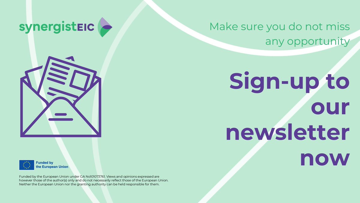 synergistEIC's tweet image. 📢 Make sure you do not miss any information regarding SynergistEIC Open Calls and sign up to our newsletter on our website to learn more!
👉 Sign-up: synergisteic.eu
#Innovation #GreenTech #VentureCapital
@EU_EISMEA @EUeic @StartUpEU