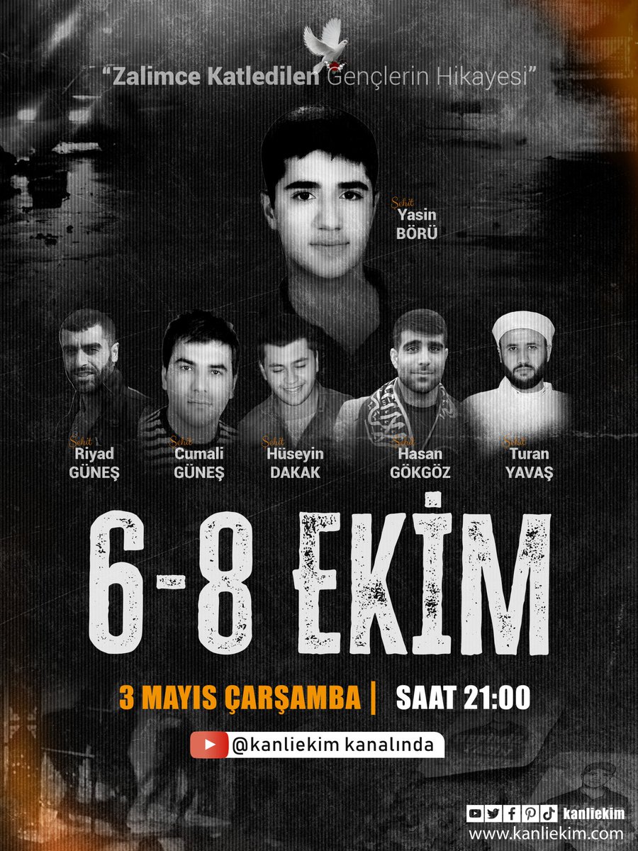 Herkesin beklediği #YasinBörüFilmi Bu akşam Saat 21.00 da "Kanlı Ekim" YouTube kanalından seyirciler ile buluşacak..

⏰  3 Mayıs 21.00
🎥 YouTube.com/@kanliekim

🔴 Bu vahşeti herkes izlemeli ve izlettirmelidir. Lütfen "RETWEET" yapalım. Duymayan kalmasın