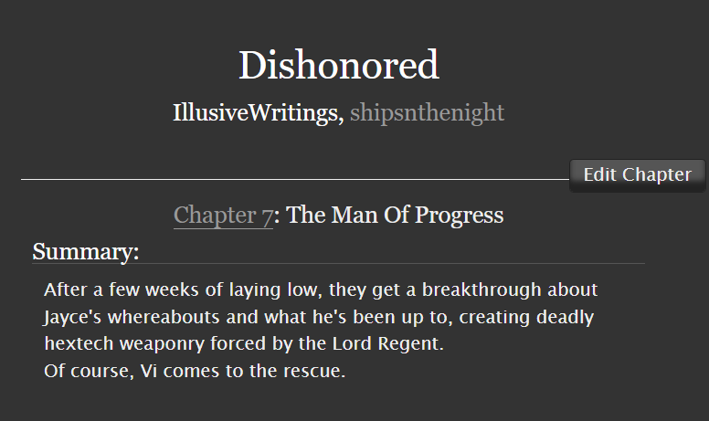 Geeky_Eleanor's tweet photo. https://t.co/Fd5C0br7GC New chapter of the Dishonored AU goes live now! #caivi #vicait #piltoversfinest #nanowrimo #arcanetwt #arcanefanfiction #arcanenetflix #arcanelol #dishonored #cityofprogress https://t.co/5D2VuSoXmO