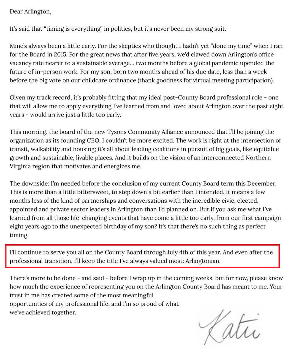 Saddened to hear that our new chief cheerleader for #Tysons VA <a href="/kcristol/">Katie Cristol</a> says: 

"And even after the transition, I'll keep the title I've always valued most: Arlingtonian." 

Yikes! Don't Tysonians deserve better? <a href="/TysonsReporter/">Tysons Reporter</a> <a href="/tysonsva/">Tysons, VA</a>