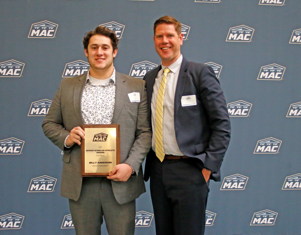 WilkesColonels's tweet photo. Picked up some hardware yesterday at the MAC Senior Awards Luncheon as #WilkesFB Billy Anderson and #WilkesMIH Michael Paterson-Jones were presented their Senior Scholar-Athlete awards! Success on the field/ice and in the classroom! Congratulations! https://t.co/1dP4YraM4t