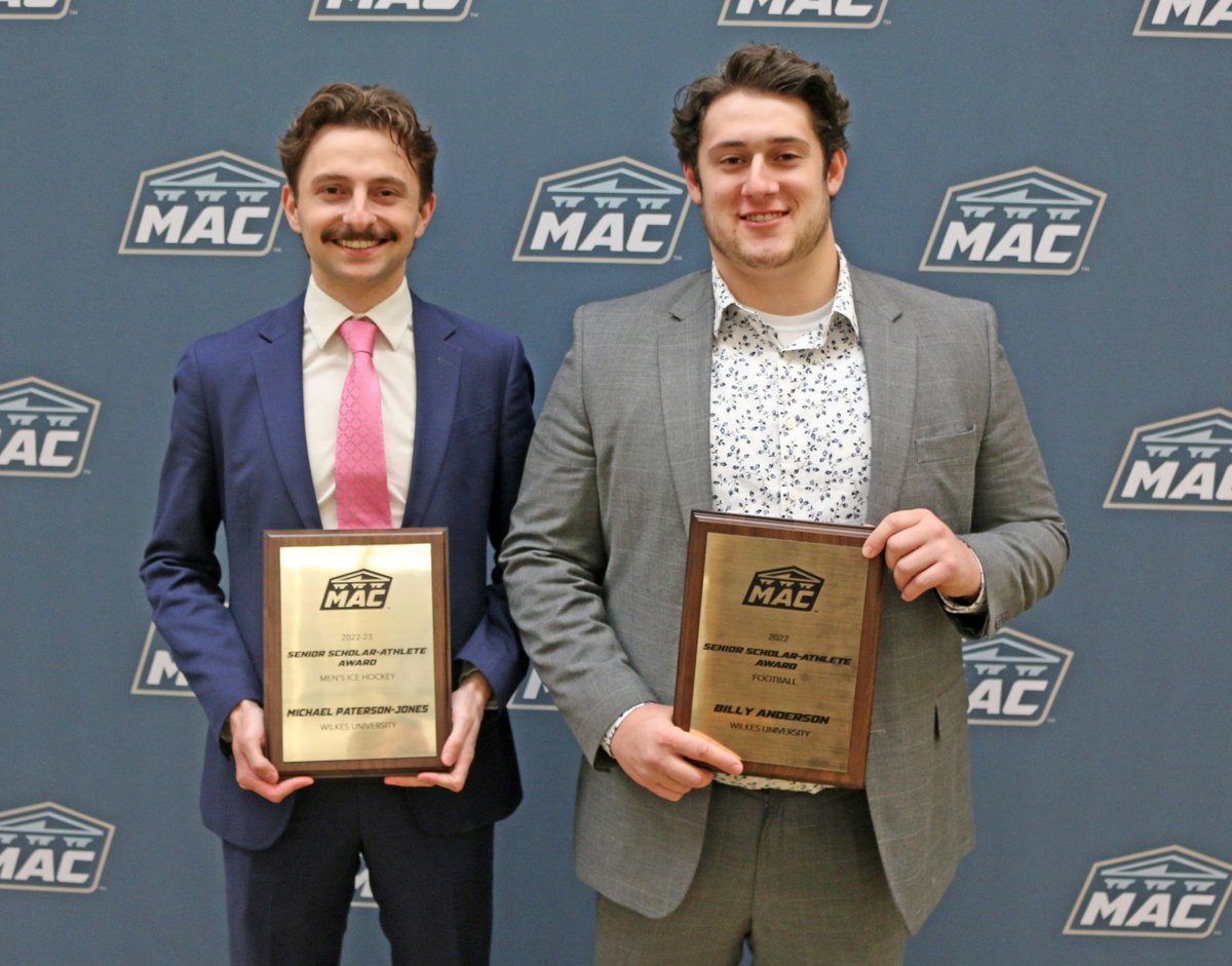 WilkesColonels's tweet photo. Picked up some hardware yesterday at the MAC Senior Awards Luncheon as #WilkesFB Billy Anderson and #WilkesMIH Michael Paterson-Jones were presented their Senior Scholar-Athlete awards! Success on the field/ice and in the classroom! Congratulations! https://t.co/1dP4YraM4t
