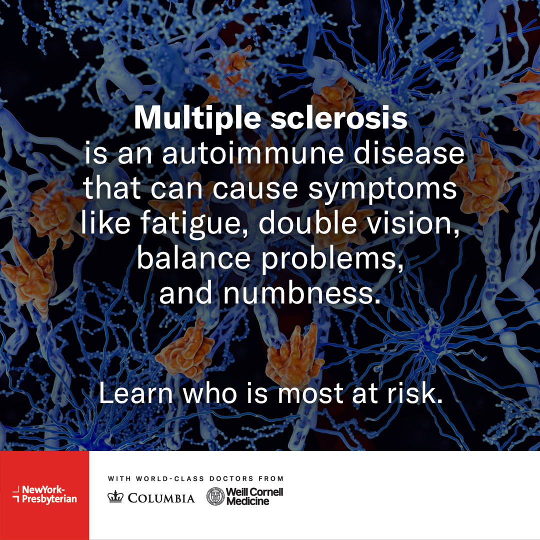 nyphospital's tweet photo. #MultipleSclerosis is an autoimmune disease that attacks the central nervous system, impacting about 1 million people nationwide. @DrKarenBlitz shares what to know about symptoms and the latest treatments: https://t.co/0BtPhl4sW5 @ColumbiaMed, @WeillCornell https://t.co/rtJ30uaxv3
