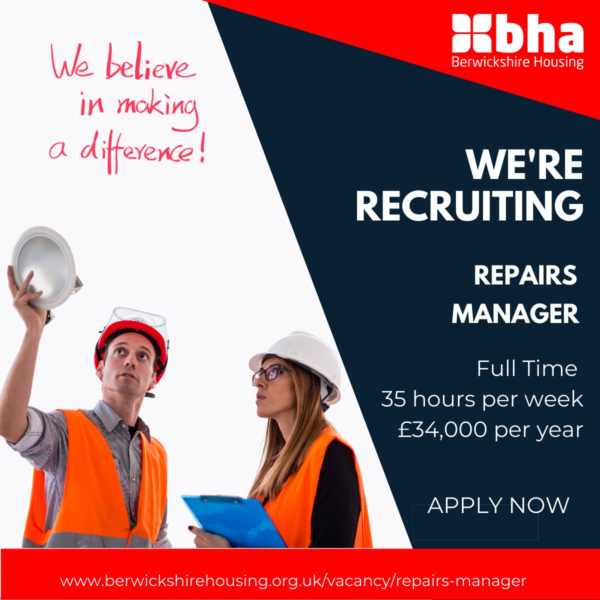 Do you have an eye for details and a knack for solving problems? Are you great at building relationships and taking ownership with the mindset of getting it right the first time? 

We have an opportunity for you!

To find out more, visit berwickshirehousing.org.uk/vacancy/repair…