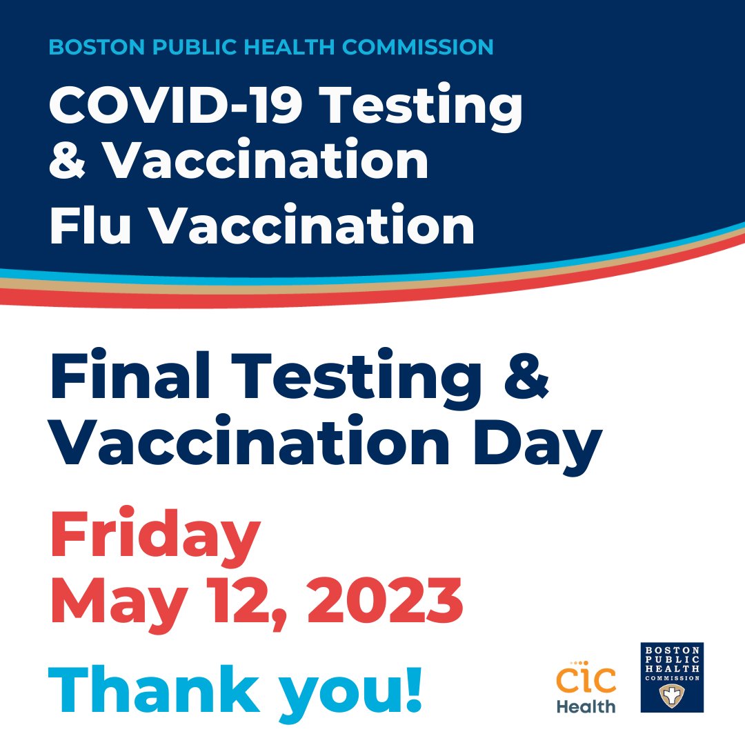 CIC Health (@cic_health) on Twitter photo CIC Health will cease its testing and vaccination operations in Dorchester and Roxbury, MA on May 12.
We've been honored to partner with the <a href="/HealthyBoston/">Boston Public Health Commission</a> to deliver critical health services to the Greater Boston area over the past several years.
bit.ly/cic-health CIC Health will cease its testing and vaccination operations in Dorchester and Roxbury, MA on May 12.
We've been honored to partner with the <a href="/HealthyBoston/">Boston Public Health Commission</a> to deliver critical health services to the Greater Boston area over the past several years.
bit.ly/cic-health