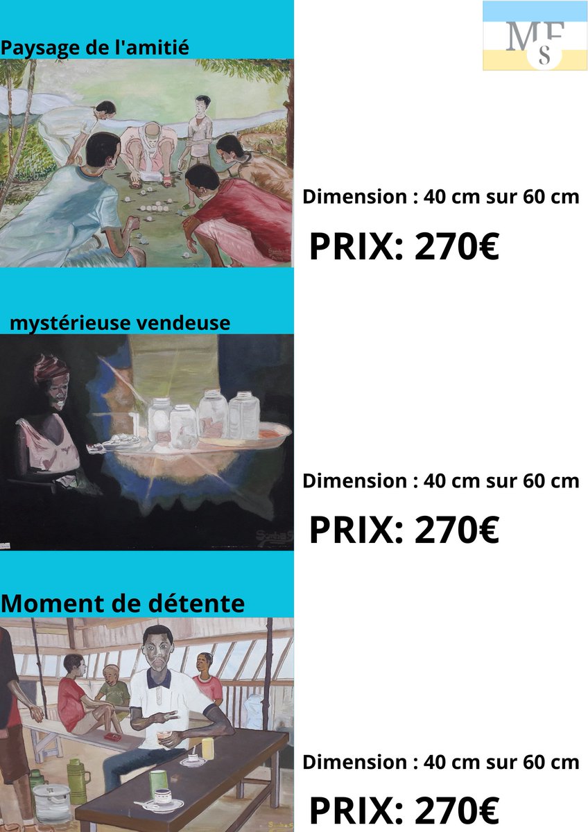 🥰Vente de tableaux🎨

👉Livraison gratuite🇲🇱 (le grand conakry 🇬🇳)

👉Nous contacter: 626 66 24 97 ☎️ +224 664 59 19 70 WhatsApp 

👀Adresse: hafia minière centre, commune: de Dixinn (près du Marché Concasseur)
#mofoungurougaleriedart