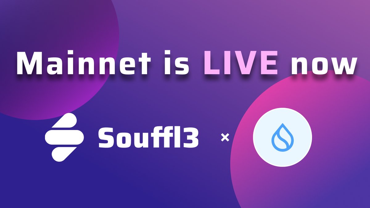 Exciting news faam!!!
 #SuiMainnet is live now on Souffl3🎉🎉!!
Let's ride the wave of #Suinami 🌊

 souffl3.com/?utm_medium=tw…