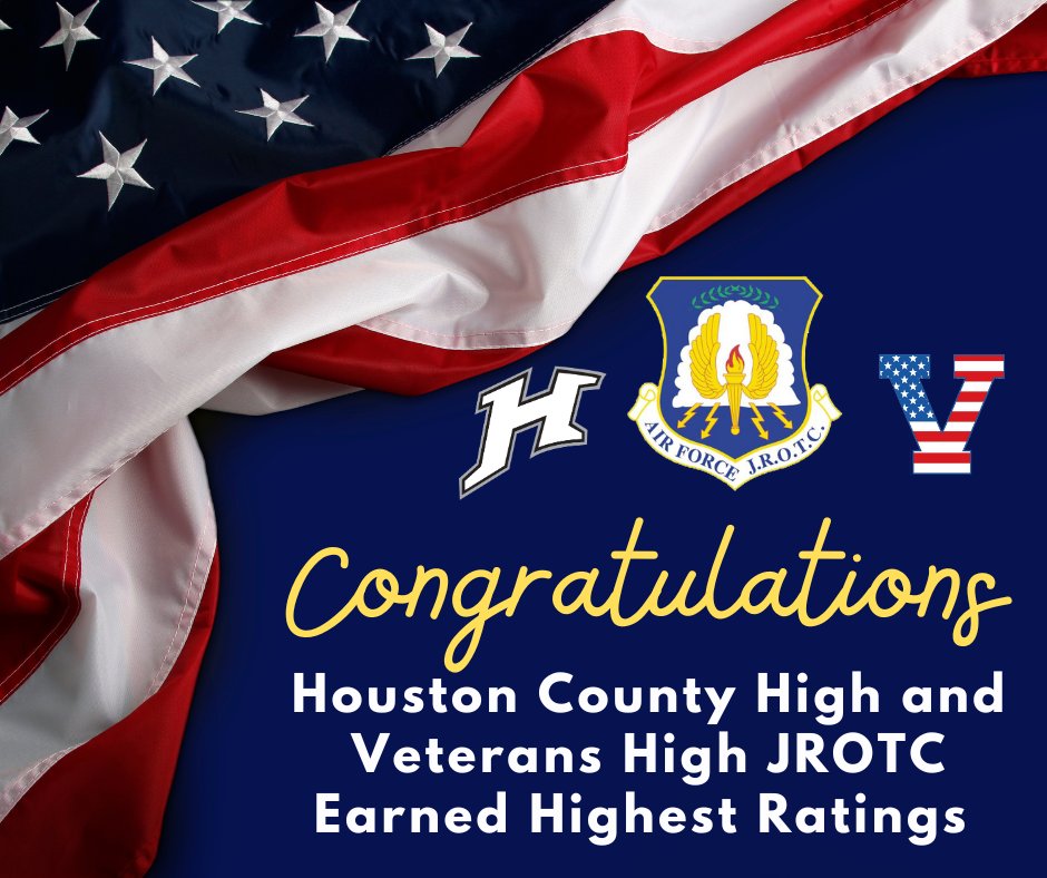 Air Force Junior ROTC Black Knight Cadets of Houston County High and Warhawk Cadets of Veterans High recently earned an overall unit assessment score of “Exceeds Standards," the highest rating attainable, during a recent formal unit evaluation by the Department of the Air Force.