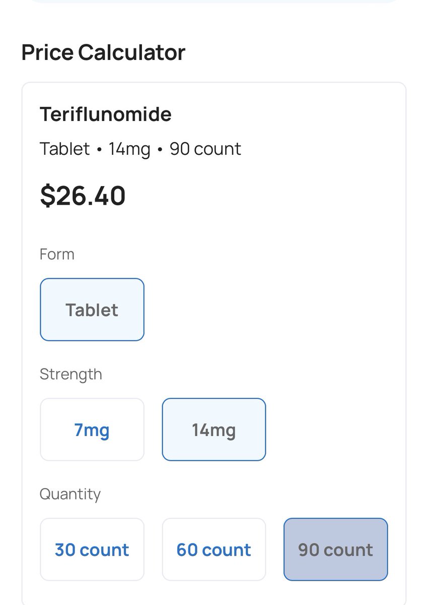 WOW! @mcuban making a substantial impact on affordability of generic #MS medications. This price of #teriflunomide (generic #Aubagio) is phenomenal for those patients with out-of-pocket costs. @costplusdrugs Grateful! @AaronBosterMD @Brandon_Beaber @MustStopMS @DrJim4MS @DocforMS