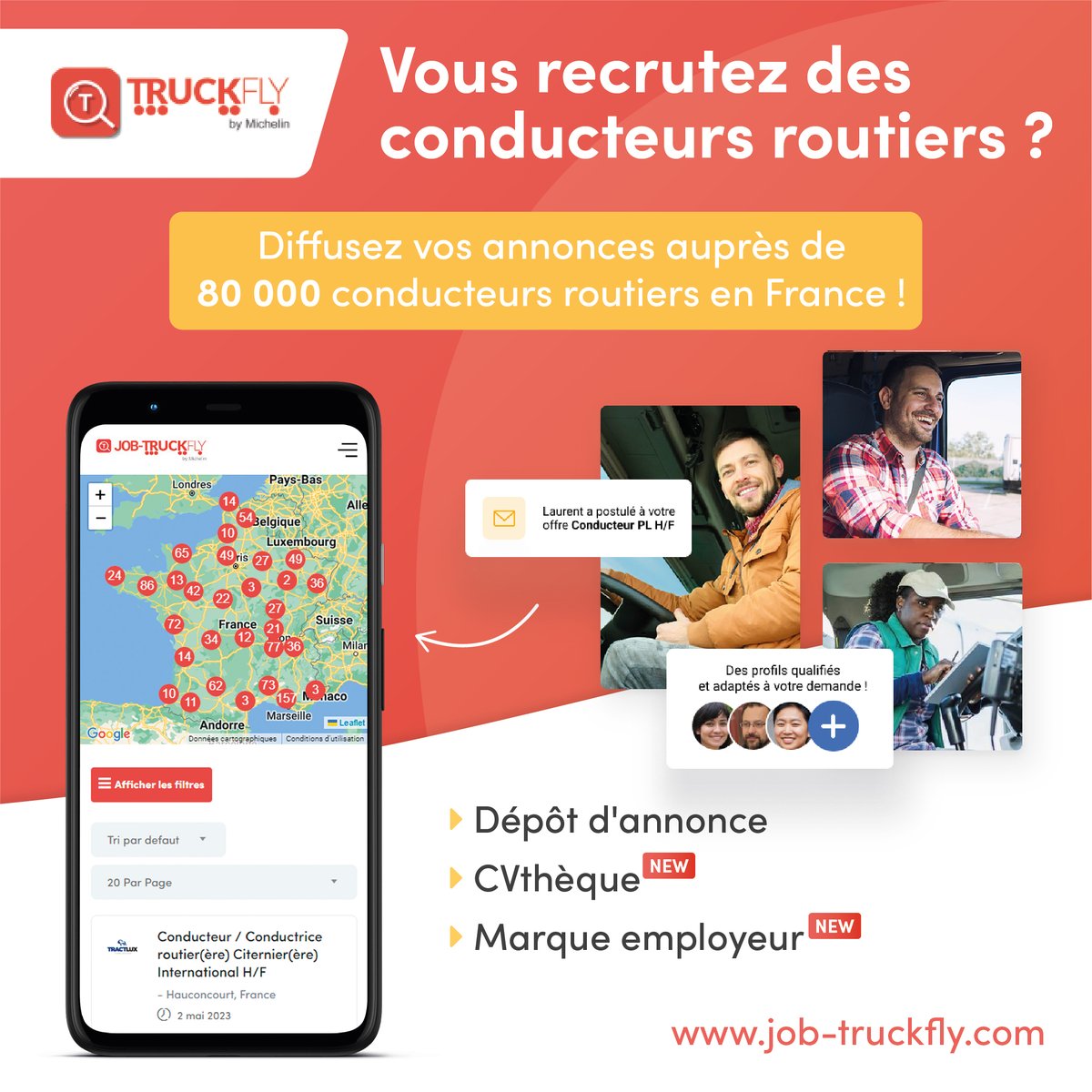 #Truckfly, l'application gratuite conçue en 2015 par #Michelin pour aider  les conducteurs routiers, compte une nouvelle fonctionnalité depuis quelques mois. Elle facilite désormais les #recrutements en mettant en  relation les employeurs et les salariés : europe-camions.com/actu-pl/a49063…