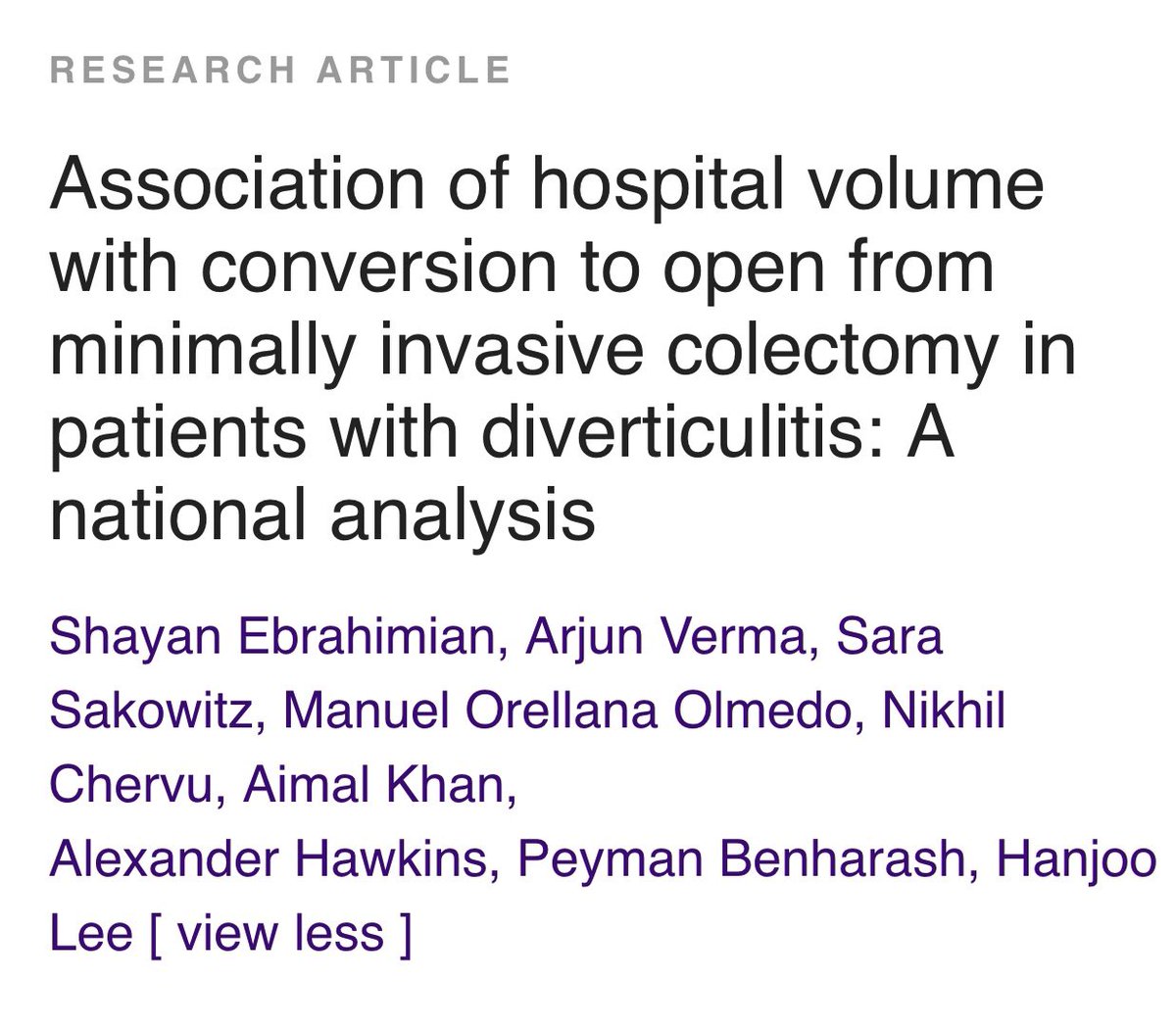 CoreLabUCLA's tweet photo. Important work highlighting the impact of MIS volume on the surgical management options for diverticulitis! @Shayan_ebr @SaraSakowitz @arjun_ver @ManuOrellanaMD @AimalKhanMD @HanjooLee4 https://t.co/6oMg1VGhHh