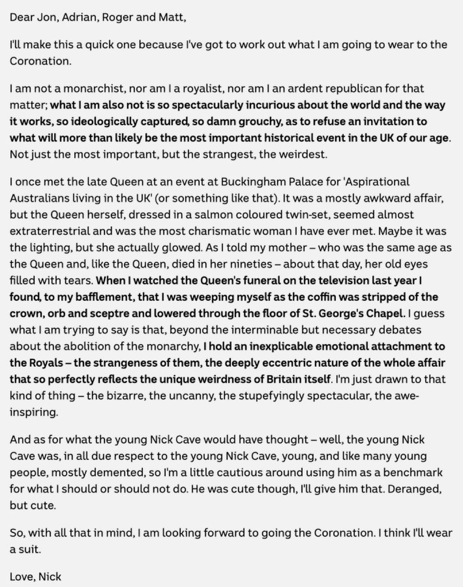 This, from Nick Cave, is a magnificent and superfluous justification for curiosity and nuance and holding competing thoughts.