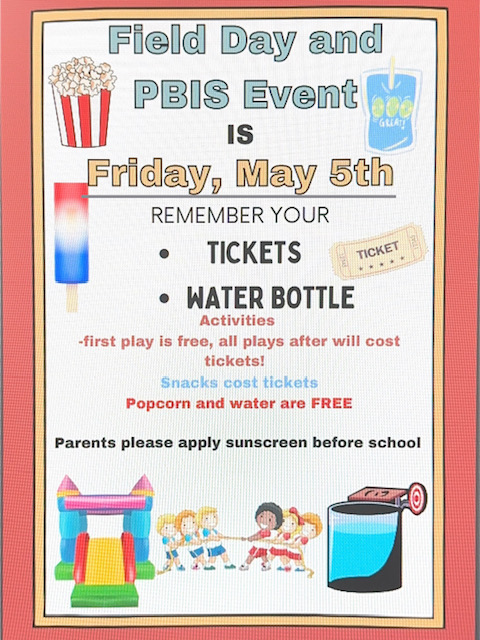 We are excited to host Field Day for our students this Friday, May 5th!  Please see the flyer for details! #Fieldday #wearsunscreen #weartennisshoes #notoesout #dontforgetyourPBIStickets #funinthesun #funevenifitscloudy #HPLeadersofthePACK #BuildingtheBestSPS