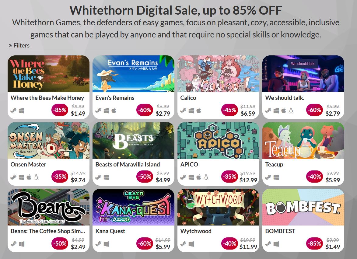 videogamedeals's tweet photo. (PCDD) Whitethorn Digital Sale via Indiegala. https://t.co/HWk0nJLtAX https://t.co/8FSWuzqLeI