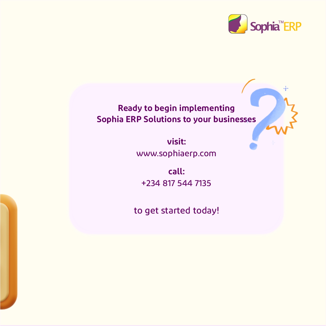 Connect with us and lets help you get started today!

Call: +234 906 568 6259
SMS/WhatsApp: +234 817 544 7345

Or Visit:
sales.sophiaerp.com
crm.sophiaerp.com

#sales #Salestips #solutions #explore #CRM #crmsoftware #digitaltransformation #tech #businessgrowth #business