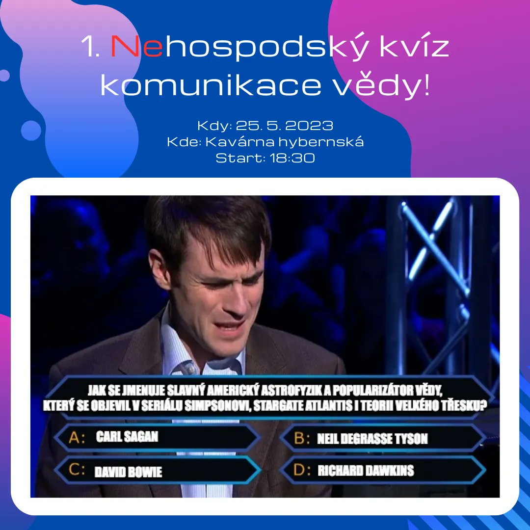 🚀🧠💬 Nehospodský kvíz komunikace vědy startuje už 25. 5.! 

Přihlaste se klidně s celým týmem! 

Registrace ⤵
bit.ly/Tady_se_prihla… 

Za #RT děkujeme a doufáme, že se potkáme osobně!

<a href="/MasinovaTereza/">Tereza Masinova</a>, <a href="/dondrich/">dond</a> a <a href="/pcieslar03/">Petr Cieslar</a>