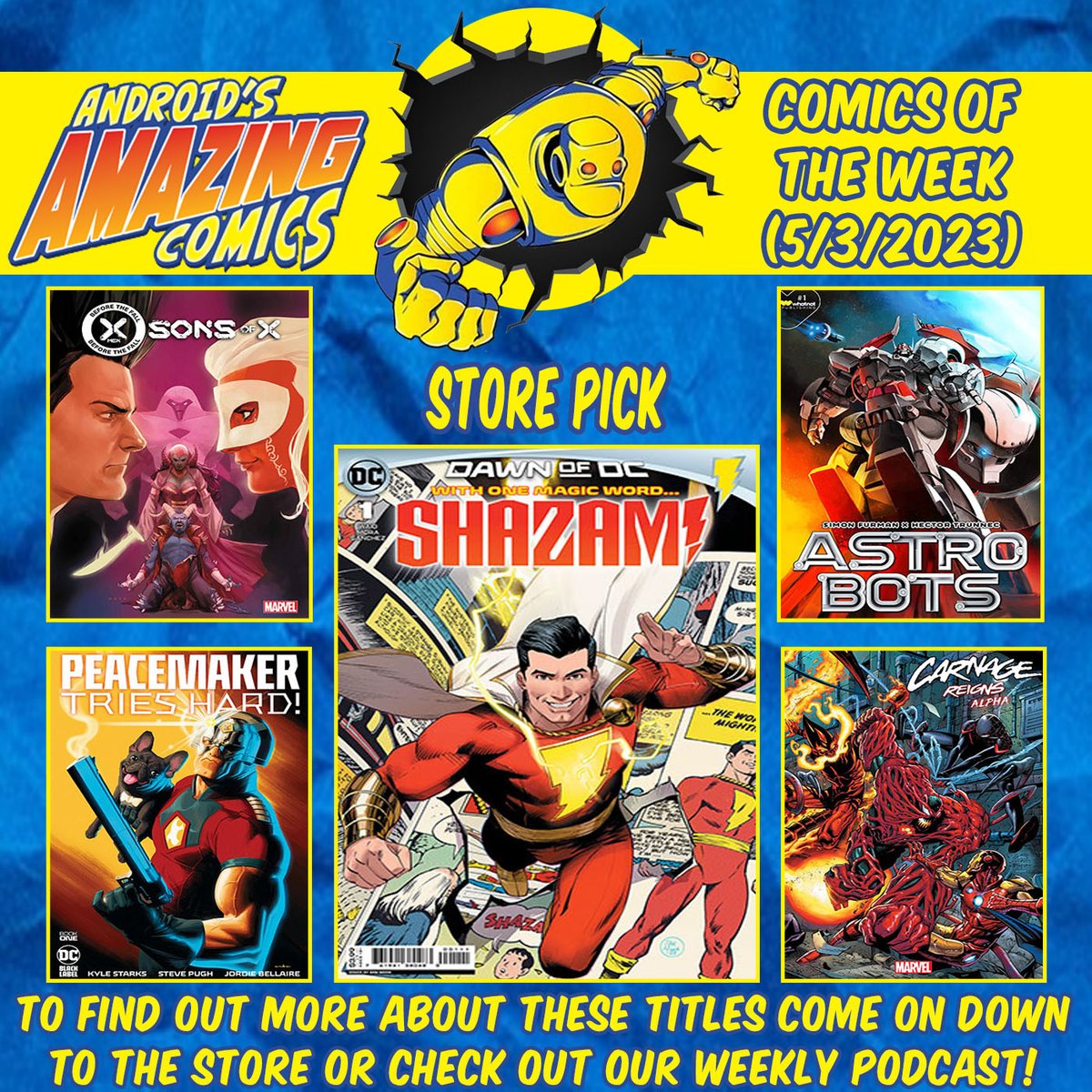 androidscomics's tweet photo. A new week means a new batch of comics!
SHAZAM & PEACEMAKER TRIES HARD by @DCOfficial
ASTROBOTS by @Whatnot
CARNAGE REIGNS & SONS OF X by @Marvel
#picksoftheweek #newproduct #newinstock #forsale #comicbooks #comics #NCBD #Shazam #carnage #sonsofx #peacemaker #astrobots https://t.co/vWZ9kesOle