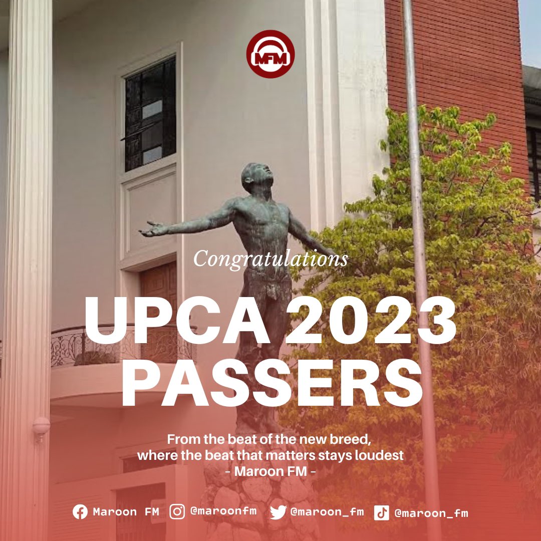 maroon_fm's tweet photo. Congratulations to UPCA 2023 Passers! 

Ready to take on being an Iskolar ng Bayan, Para sa Bayan? Deserve mo 'yan! Wishing y'all the best, fun experience in the University of the Philippines!

From the beat of the new breed, where the beat that matters stays loudest – Maroon FM! https://t.co/ef6d82ZllZ