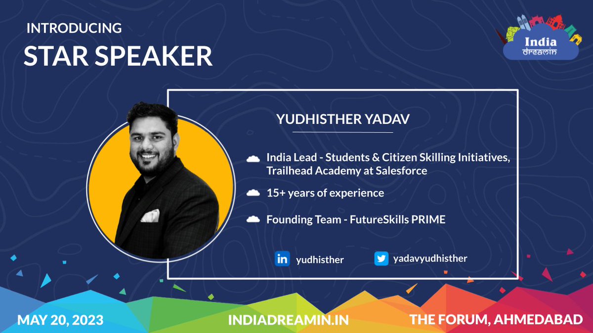 We are thrilled to announce our next🌟Star Speaker🌟 Yudhisther Yadav ☁ for India Dreamin’ 23.
Explore Virtual Internship programs with him.
Refer to blog for more: indiadreamin.in/2023/05/03/sta…

#IndiaDreamin23 #TrailblazerCommunity #starspeaker