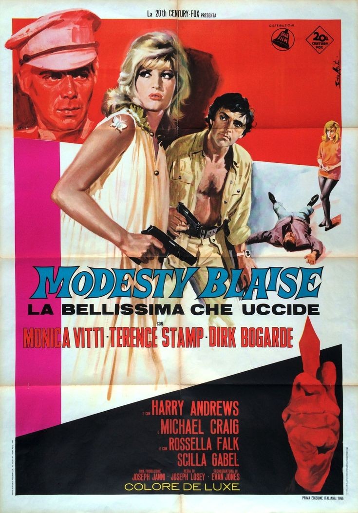 Italian movie poster for #JosephLosey's #ModestyBlaise (1966) #MonicaVitti #TerenceStamp #DirkBogarde