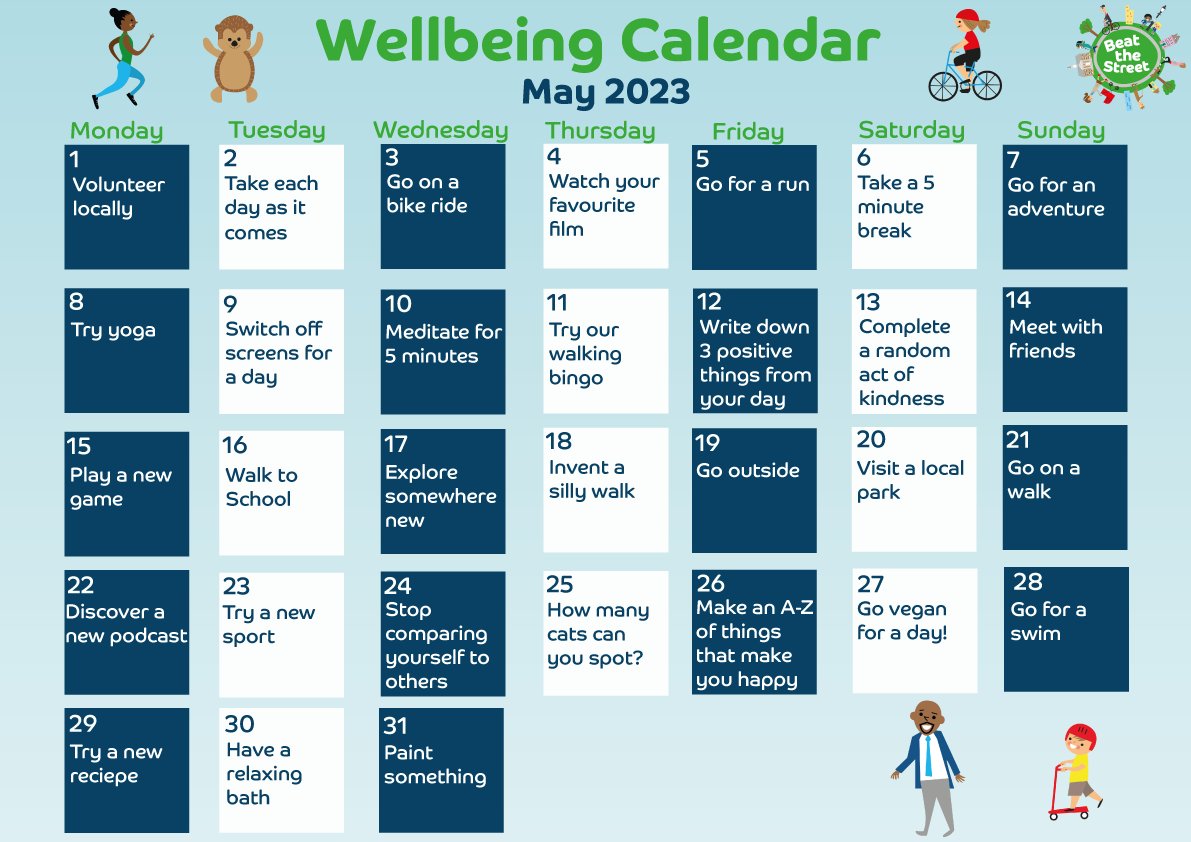 This May, have a look at our wellbeing calendar and see how many you can you tick off by the end of the month!