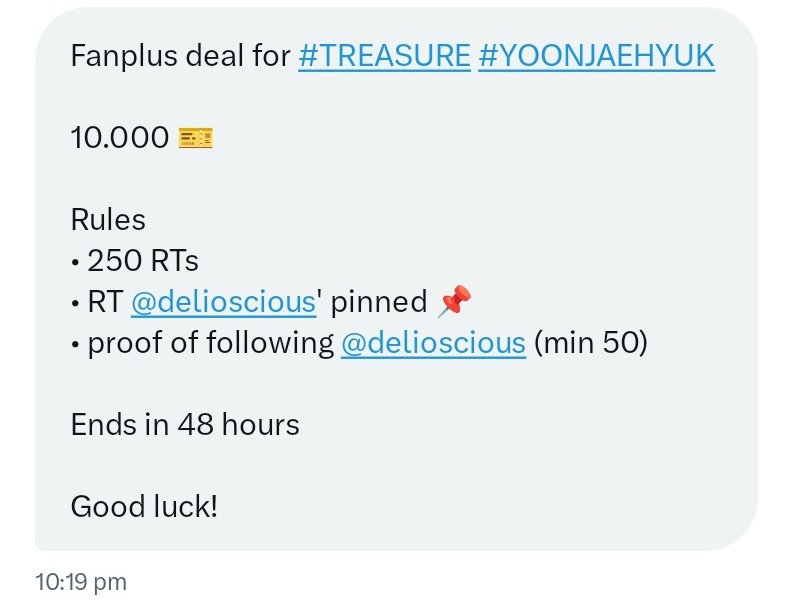 YJFSVotes's tweet photo. Fanplus Deal (10k vts) for #YOONJAEHYUK by @delioscious

rules:
✅ 250 rts 
✅ rt @delioscious pinned 📌
✅ provide proof of following (50 min)

ends in: 48 hours 🫶🏻 https://t.co/GdNz18CA1j