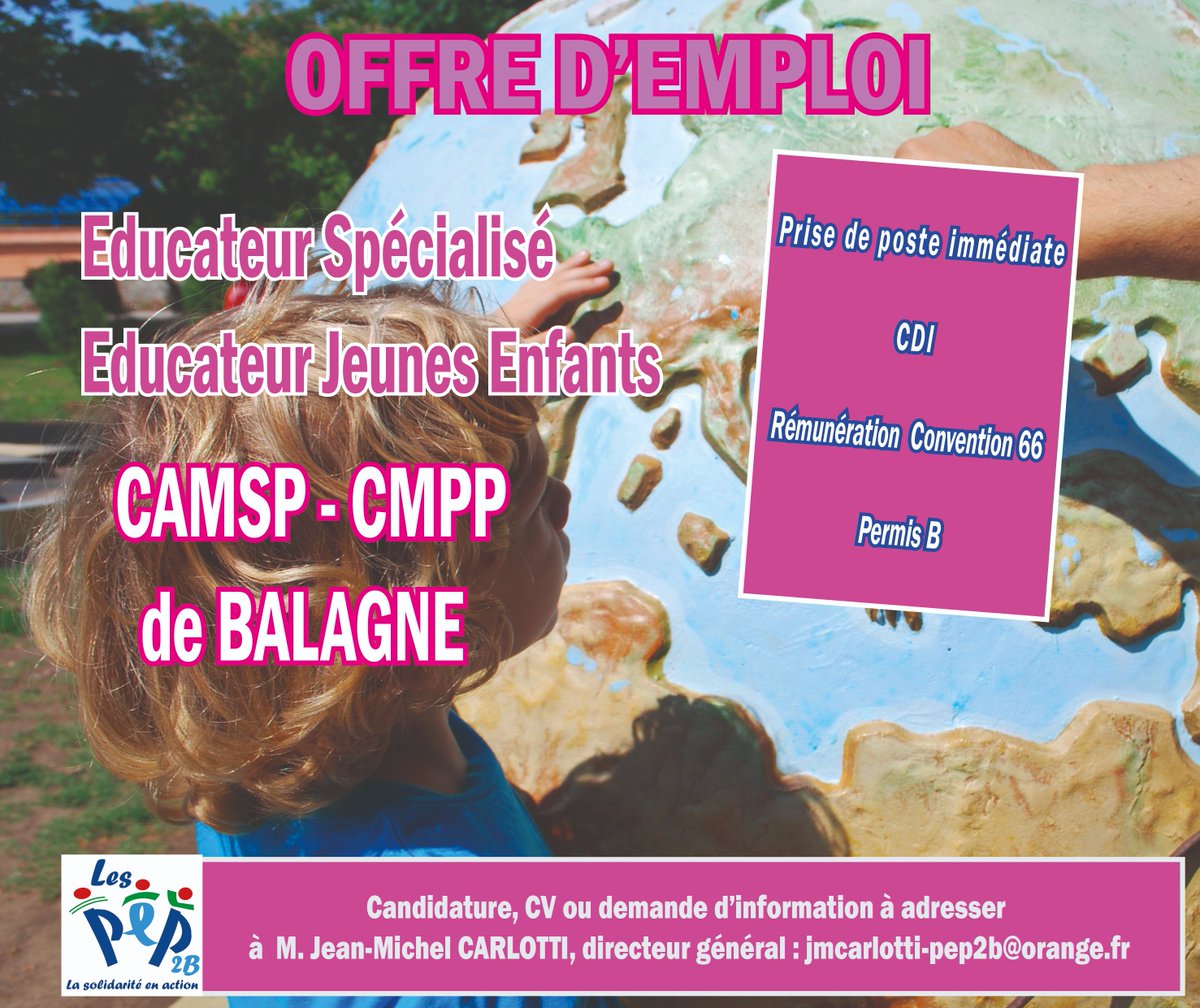 pep_2b's tweet photo. Offre d'emploi au CAMSP-CMPP de Balagne. Vous êtes éducateur spécialisé ou éducateur "Jeunes enfants"? Ce poste vous intéresse ? Il est à pourvoir immédiatement ! 
 #offreemploi #offredemploi #educateurspecialise #educateurdejeunesenfants #corse #camsp #CMPP #educationspecialisee https://t.co/kieTTiJlRK