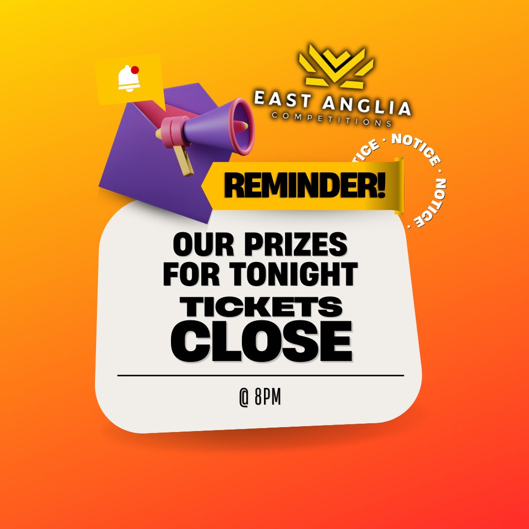 Just a reminder for you wonderful folks! 👍

Grab your tickets here 👇
eastangliacompetitions.co.uk/current-compet…