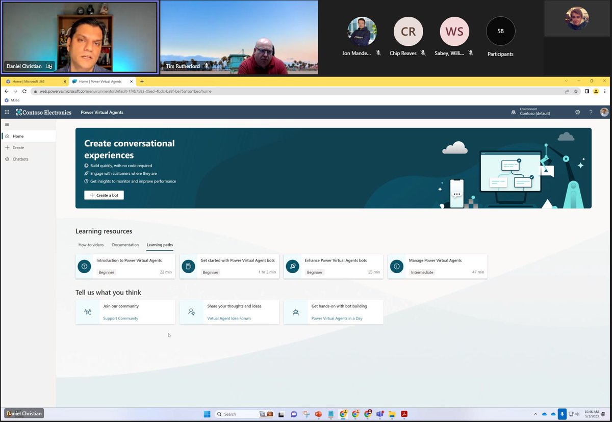 collab365's tweet image. @dchristian19  is currently live at #TeamsTakeover - Just about to start building a #PowerVirtualAgent from the ground up! #Microsoft365 #PowerPlatform