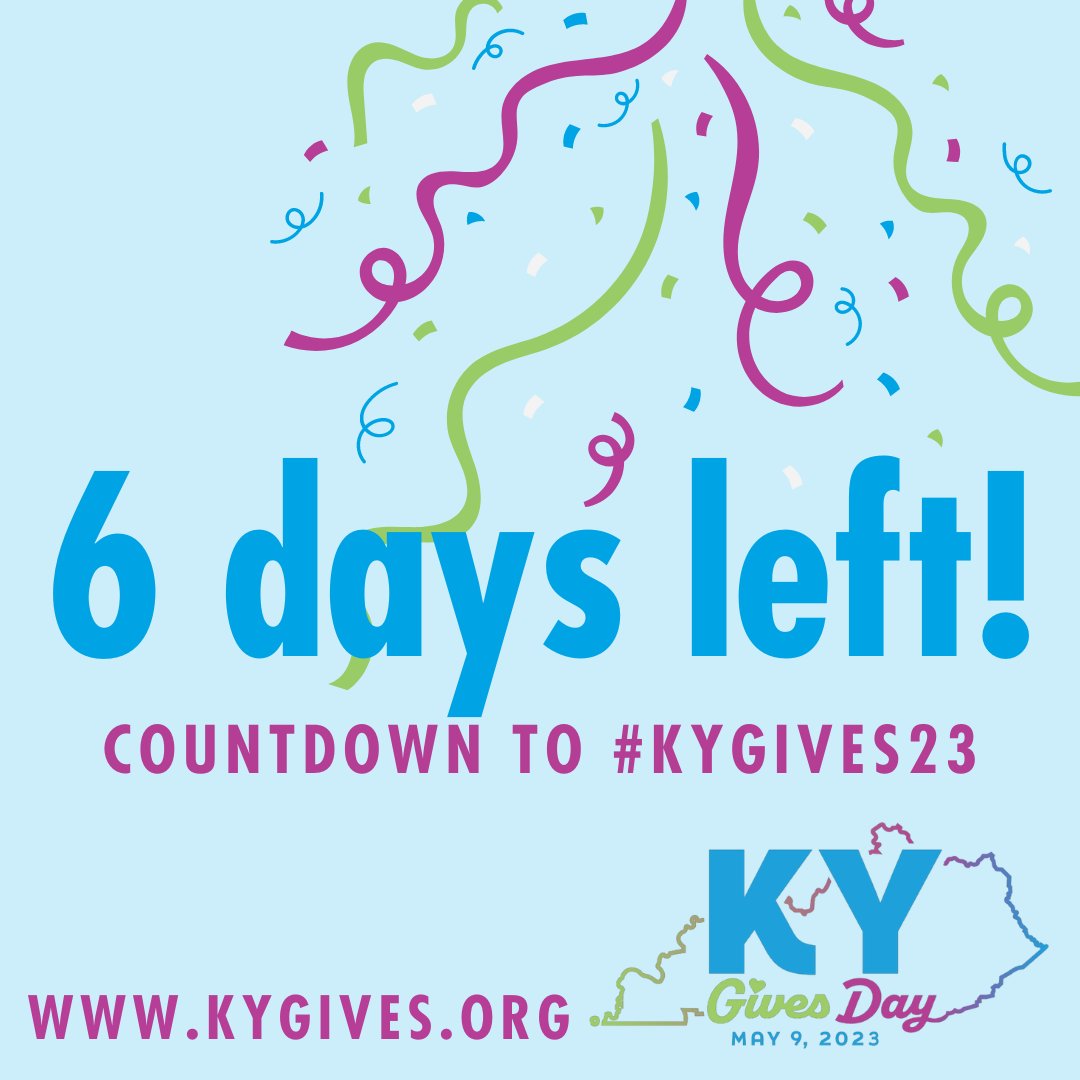 It's the countdown to Kentucky Gives Day!  Mark your calendars for May 9th!  If you can't wait to donate, the giving site is accepting contributions now at: kygives.org/organizations/…