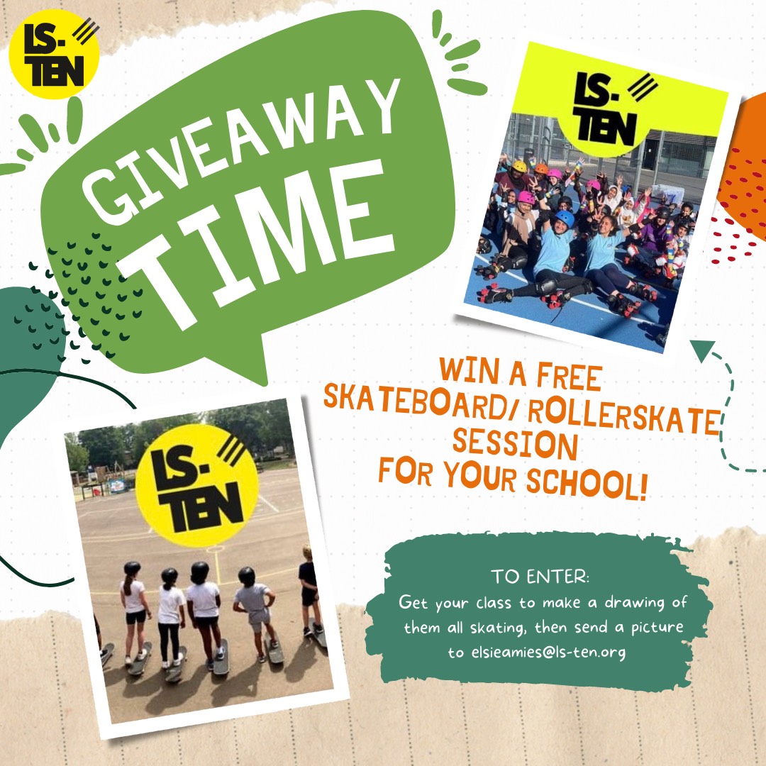 LSTENLeeds's tweet image. 📷WIN A FREE SKATEBOARD OR ROLLER SKATE SESSION AT YOUR SCHOOL...with all equipment and 2 coaches provided!
To enter: Ask your teacher to submit a drawing of your class skating to elsieamies@ls-ten.org
- Key stage 2 or 3 and Leeds area
- Winner announced after June half term 📷