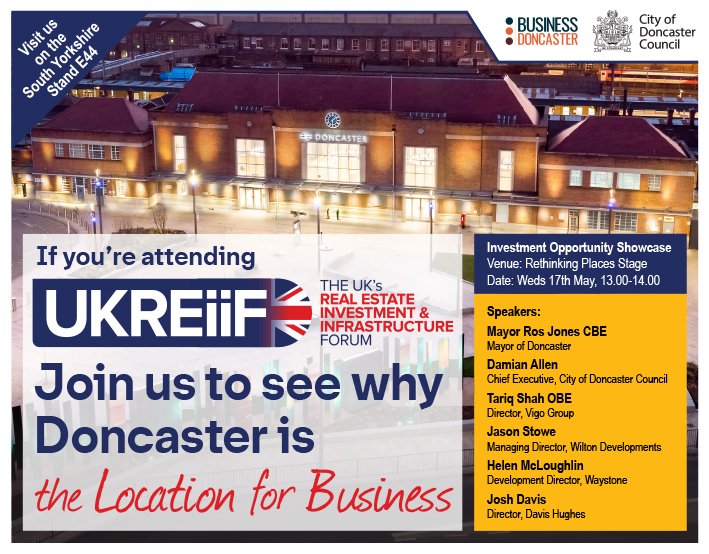 BusinessinDN's tweet photo. In 2 weeks it's our...
SPECIAL SHOWCASE EVENT AT UKREiiF

If you're attending @UKREiiF, we welcome your attendance at our showcase titled ‘Doncaster: THE Location for Business’

📍Rethinking Places Stage on
📅Wednesday 17 May at 1pm - 2pm
[1/3] https://t.co/hTPuxecMkd