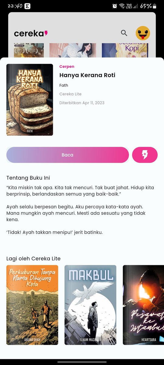 IZZBERHAN's tweet image. Otw nak tidur kita santai dulu dgn cerpen di Cereka 🌷
#HanyaKeranaRoti
#Cereka
#IzzMembaca
