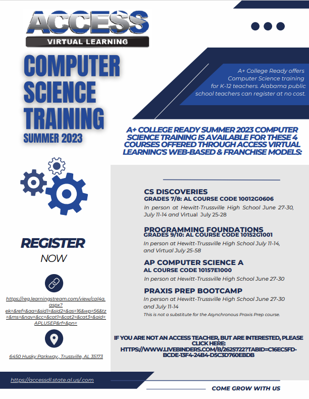 ACCESS_ALSDE's tweet image. Register for the ACCESS Computer Science Training for the summer!
#accessalsde #alsdeedtech
