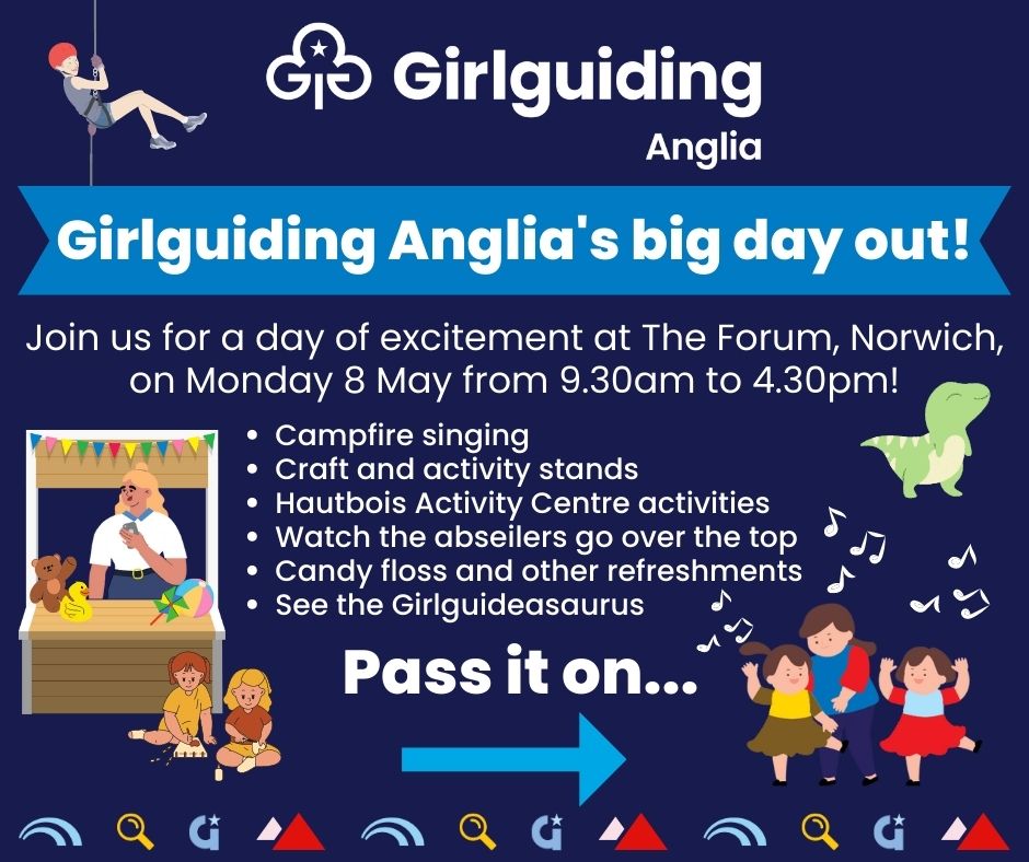 gguidinganglia's tweet photo. 5 days until Girlguiding Anglia's big day out at The Forum, Norwich. Share this post with your friends, family and in other Girlguiding groups to spread the word and help us kick off our volunteer recruitment campaign with a bang! We'd love to see as many people there as possible https://t.co/KhdwoW8dLX