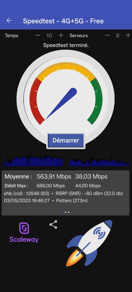fr33mobile's tweet photo. #Intersite
Speedtest #RNCMobile 4G+5G de 10 sec. sur IN2023: 563,92 (Down) 38,04 (Up) réalisé sur le RNC 412848 (Poitiers) https://t.co/5irfMZdBCC