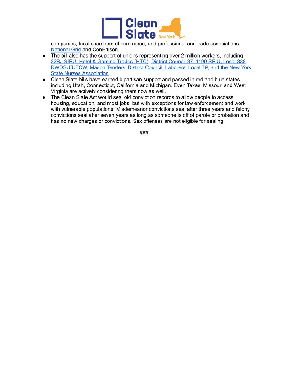 FOR IMMEDIATE RELEASE: Yesterday, Assembly Speaker @CarlHeastie said: "We will definitely consider Clean Slate before the end of session.”

We thank the Speaker for his commitment and call for speedy passage of #CleanSlateNY.