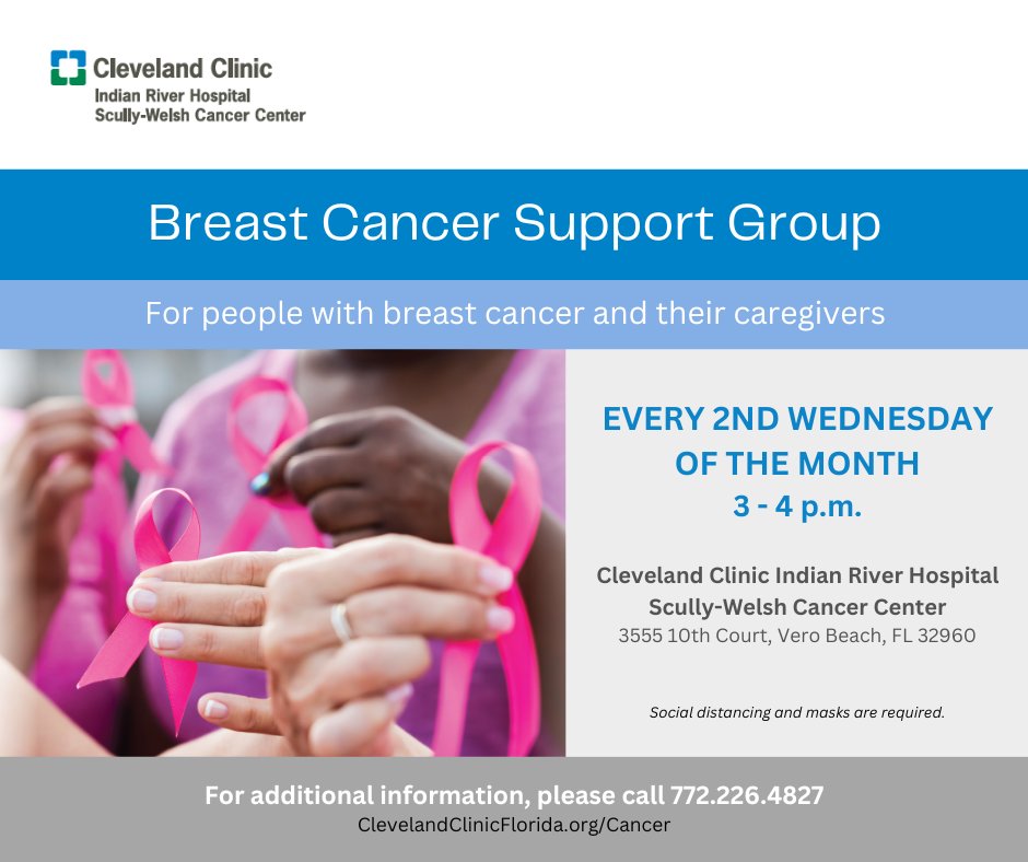 🔔 Join us next Wednesday for a free #breastcancer support meeting.

Learn ways to cope with your diagnosis while getting the support of others in similar situations &amp; the tools you need to live your best quality of life. cle.clinic/42rOt0N

#breastcancersupportgroup