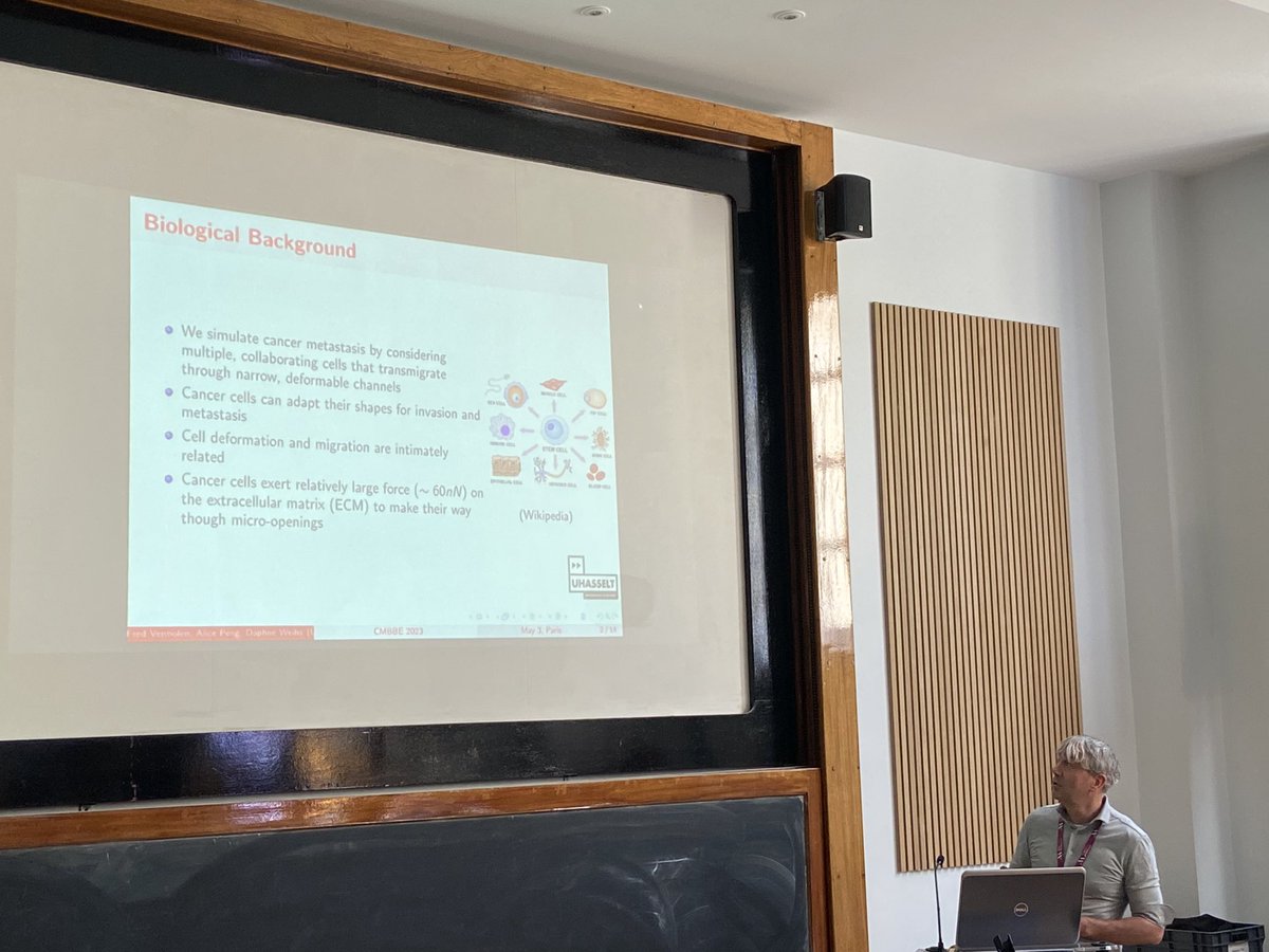 <a href="/FredVermolen/">Fred Vermolen</a> is presenting our most recent work at CMBBE regarding cancer cell metastasis, which is a joint work with <a href="/DaphneWeihs/">Daphne Weihs</a>. This work has been published on Journal of Mechanical Behavior of Biomedical Materials. 
#MathematicalBiology #CMBBE2023