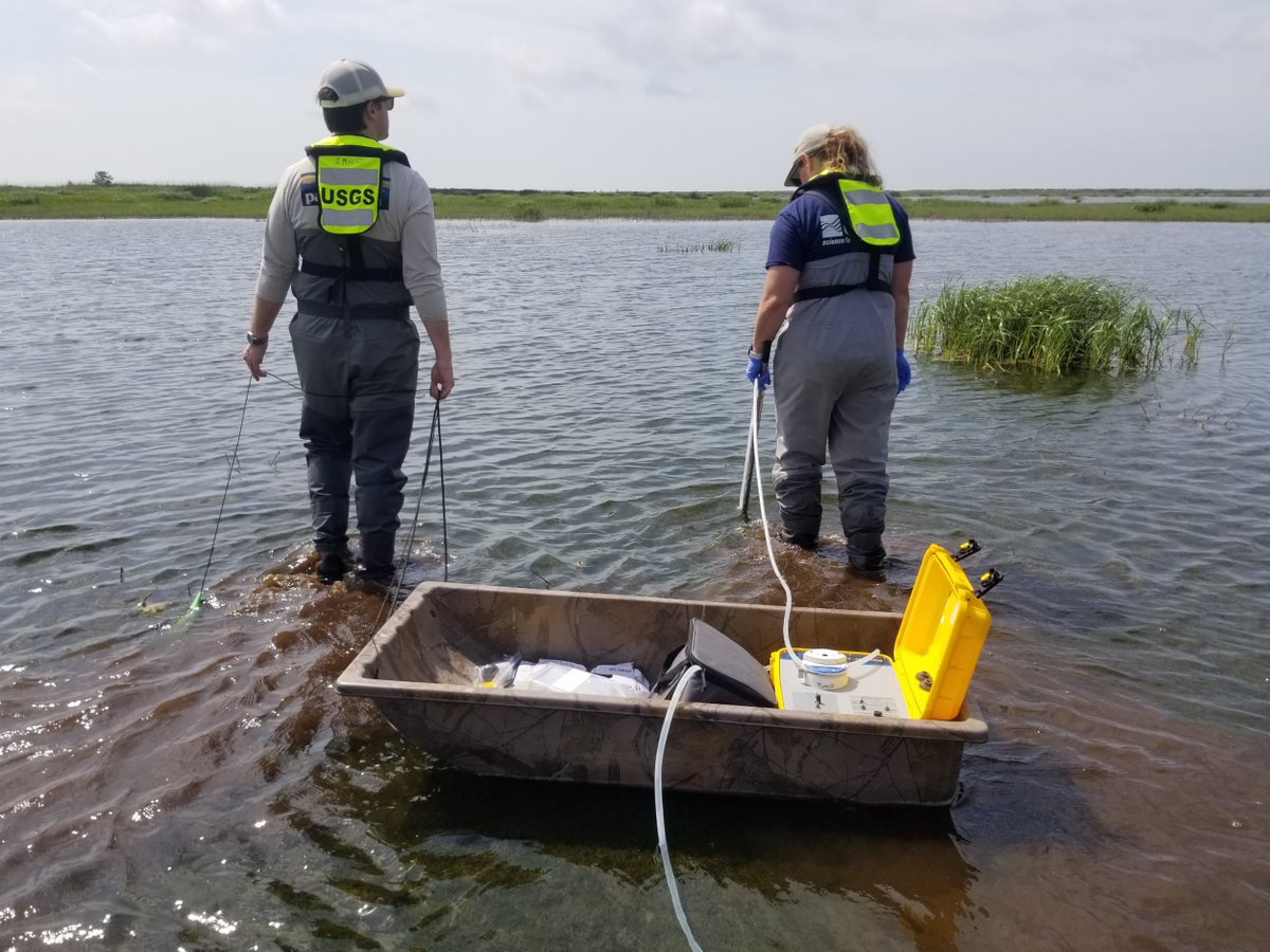 📸1: Research Hydrologist Laura Hubbard holds a blue-winged teal.
📸2: A blue wing teal receives his very own GPS tracker device.
📸3: <a href="/USGS_LMG/">USGS Lower MS Gulf</a> Hydrologist Ryder Myers and Research Hydrologist Laura Hubbard sample a nearby wetland for infectious avian influenza virus.

2/2