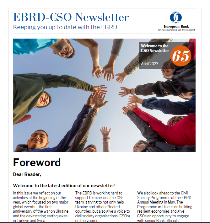 Happy to share another edition of the EBRD CSO newsletter with you.  Our newsletter is available here: bit.ly/44q1XLo
