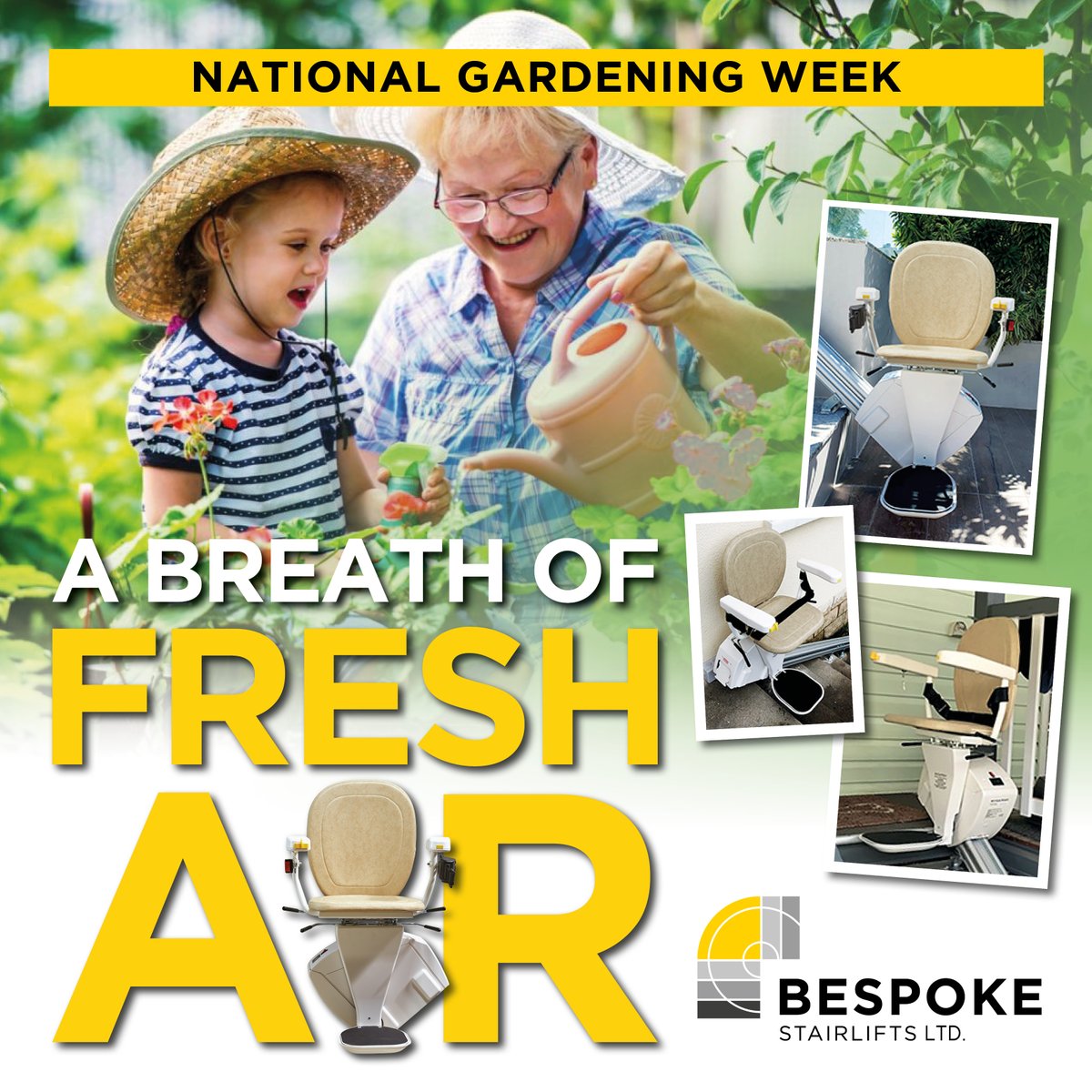 This week is <a href="/The_RHS/">The RHS</a> #NationalGardeningWeek, for people to be  #healthy &amp; #active in the #garden.

Be a ray of #sunshine &amp; give your #customers the #freedom to #enjoy their #open space with a #Synergy #Outdoor #Stairlift.

bespokestairlifts.com

<a href="/BespokeLifts/">Bespoke Stairlifts Limited</a> #Chair #Lift