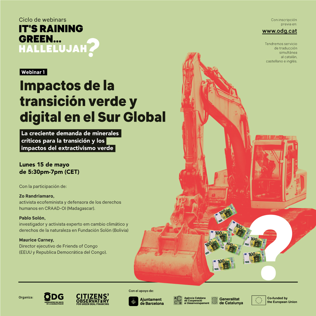 🟢La transición verde propuesta por la UE promueve una mera substitución de los fósiles a las renovables.

🤔Pero ¿cuáles son los impactos del #ExtractivismoVerde y las alternativas para un modelo realmente justo?

📅Lunes 15/04 5:30-7pm #ItsRainingGreen
📝odg.cat/es/blog/its-ra…
