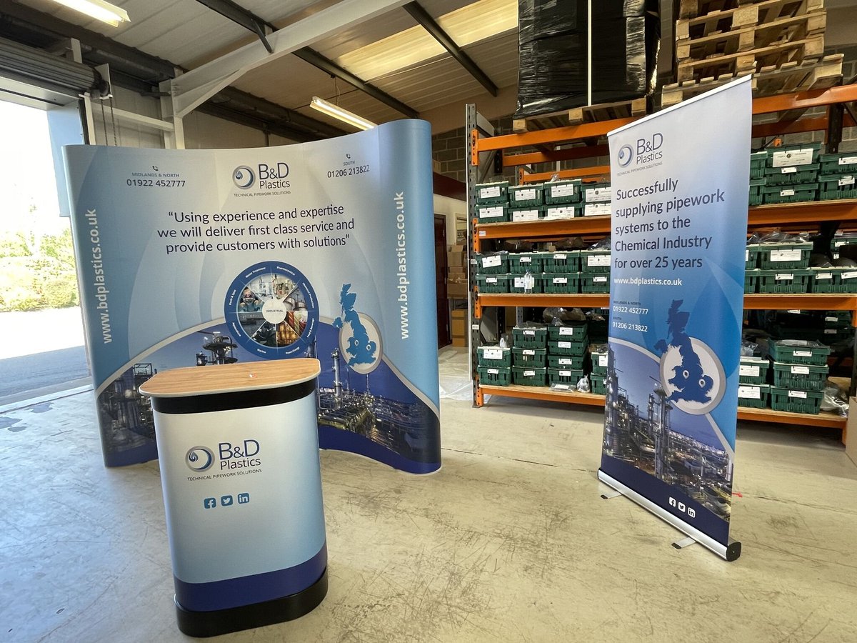 BDPlastics1's tweet image. CHEMUK 2023
 Making preparations ahead of next week&apos;s CHEMUK exhibition at the NEC (10/11 May) with a trial run of our new eye-catching Display (produced by BHD Creative - great work, thank you).
 Please come and visit us on Stand L52 to discuss your piping system requirements