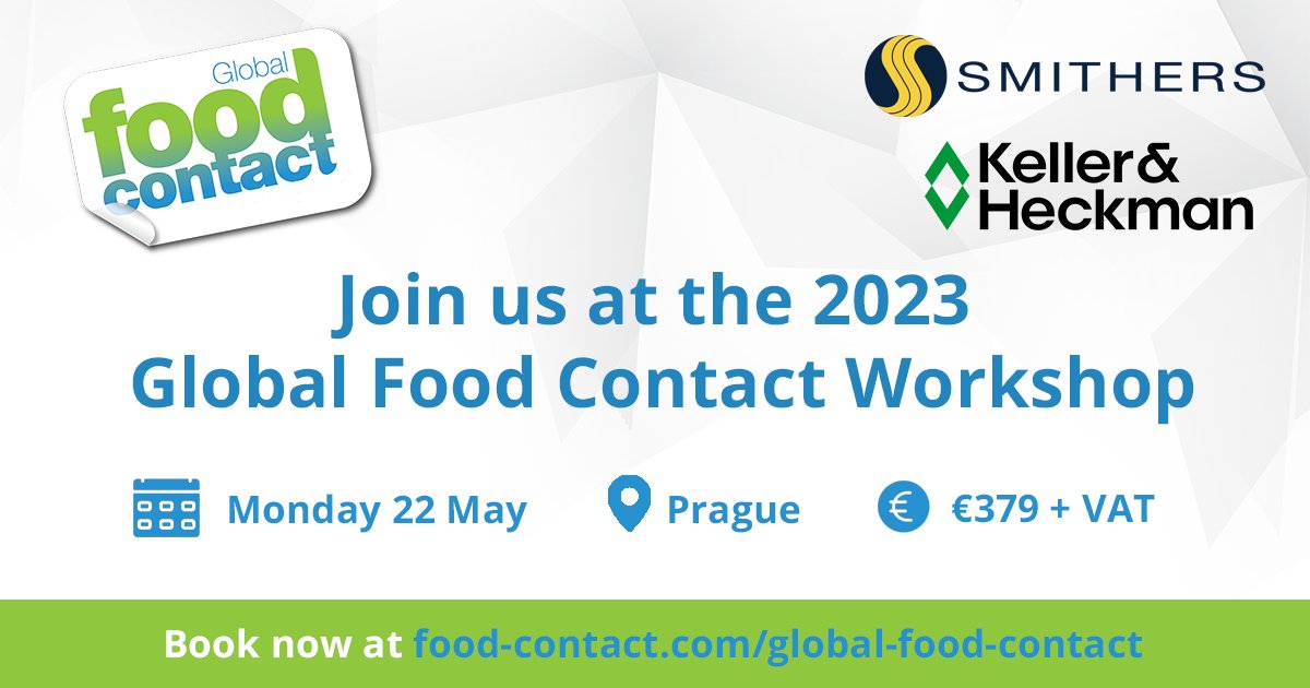 The Global Food Contact pre-conference workshop takes place on Monday 22 May 2023 ahead of the main conference in Prague; the interactive workshop led by food contact expert Ales Bartl.

Book your ticket now >> bit.ly/3L9lmHE

#FoodContact #FCM  #FoodContactMaterials