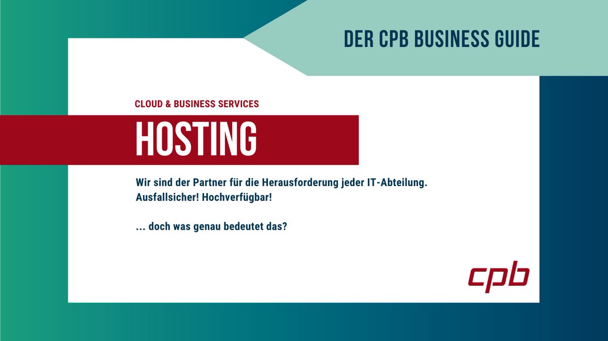 CPB bietet umfassende Services für alle potentiellen Anforderungen und übernimmt je nach Bedarf eine breite Palette an Aufgaben. 
In Kooperation mit zwei der modernsten Rechenzentren Europas werden wir Ihren Erwartungen gerecht!

Interesse geweckt? cpb-software.com/cloud-business…