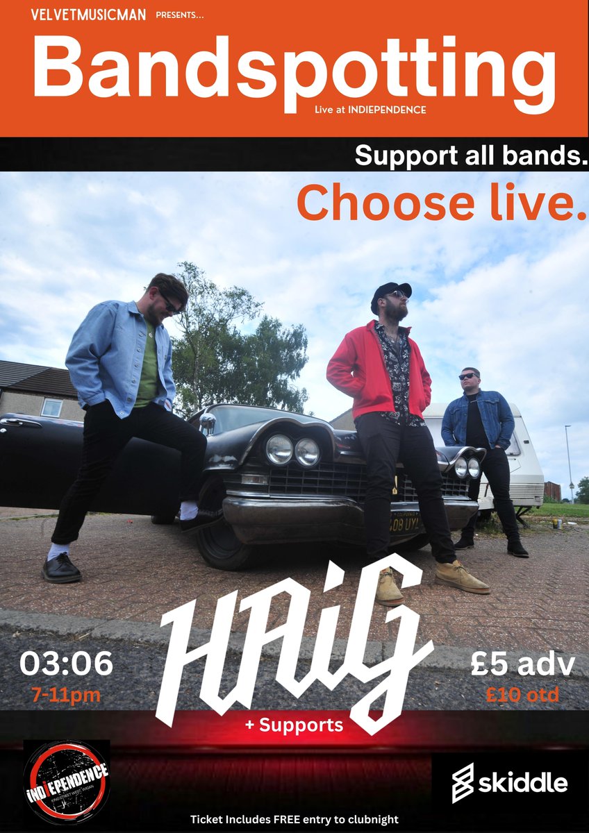 One month to go until the new monthly night at @indiependence in Wigan.
Headliners <a href="/HAiGband/">HAiG</a> feature Billy Bibby (<a href="/thebottlemen/">Catfish&theBottlemen</a>)
Tickets £5 advance skiddle.com/e/36336526