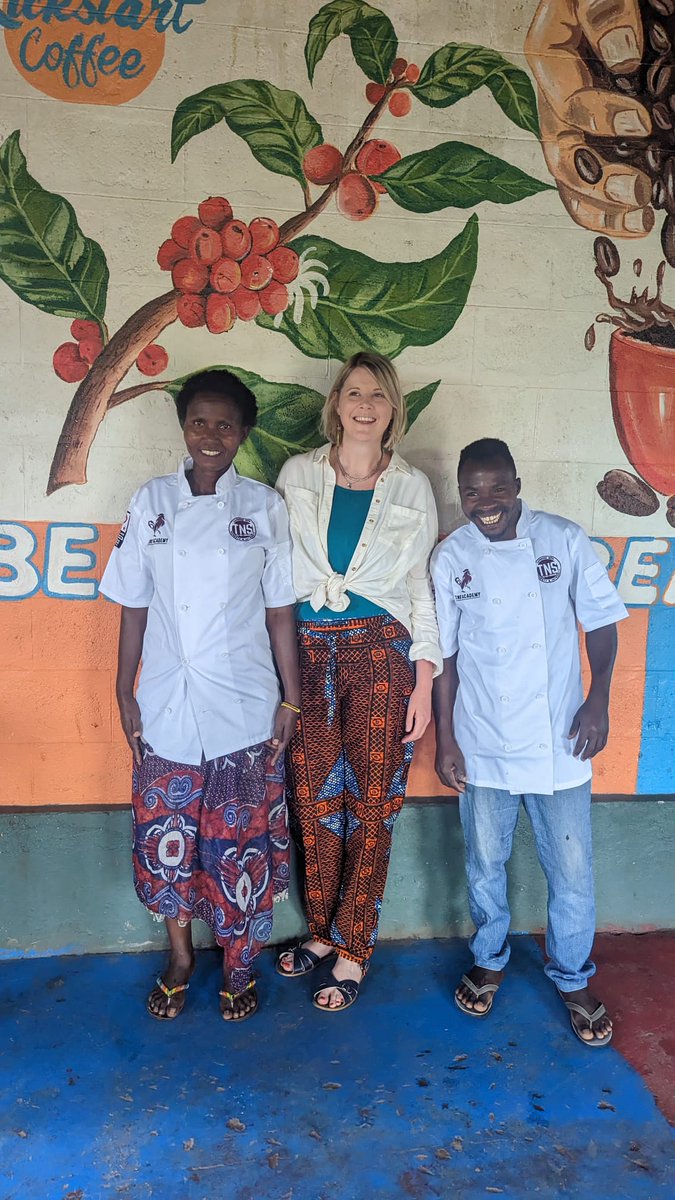 TnSCatering's tweet photo. TNS continue to support Kickstart Coffee ☕
Hannah recently returned to Uganda and sent us these fantastic photos of Fred &amp; Sarah wearing TNS Chef Whites! 
If you want to read more about Hannah's trip, follow her on @beanstodreams 
#kickstartcoffee #tnscatering #partnership https://t.co/wcI46ammP9