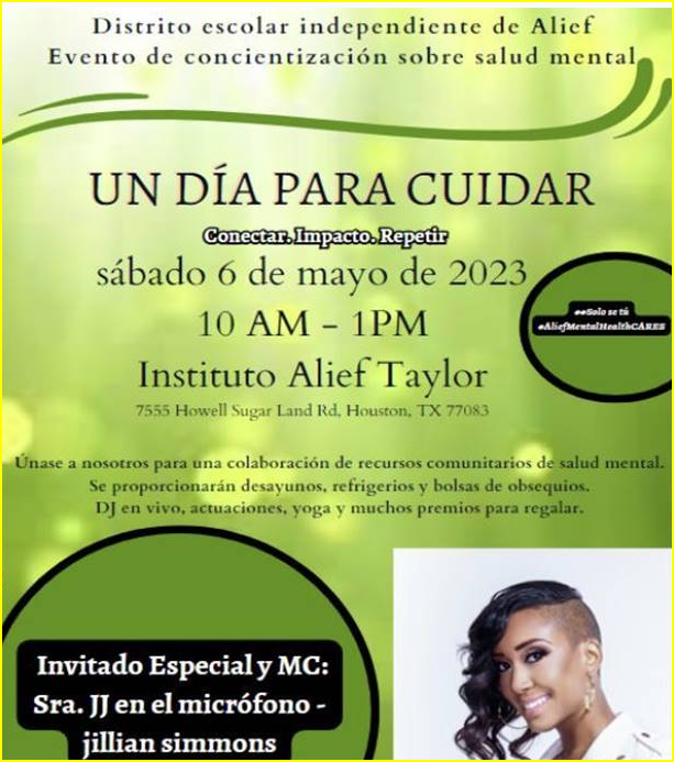 Did you mark your calendars to busy for this Saturday, May 6th 10 am-1pm? If not, you can now. Join us @ATaylorHS for 'A Day to CARE' in honor of Mental Health Awareness month. Did I say it's free? Come on out and join us! #MentalHealth💚 #AliefCARES